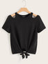 Solid Cut Out Shoulder Knot Front Top