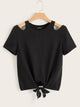 Solid Cut Out Shoulder Knot Front Top