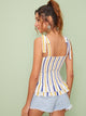 Knot Strap Ruffle Hem Shirred Striped Top