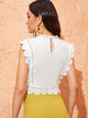 Mock-Neck Guipure Lace Trim Embroidery Top