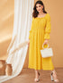 Polka Dot Print Flounce Sleeve Maxi Dress