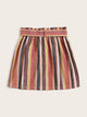 Striped Button Front Belted Skirt