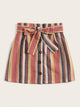 Striped Button Front Belted Skirt