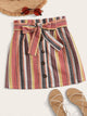 Striped Button Front Belted Skirt