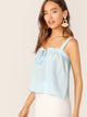 Solid Frill Trim Tie Front Top