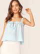 Solid Frill Trim Tie Front Top