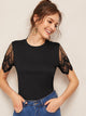 Contrast Lace Sleeve Tee