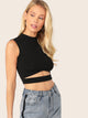 Mock-Neck Cut Out Front Crop Top
