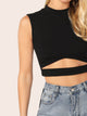 Mock-Neck Cut Out Front Crop Top