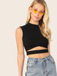 Mock-Neck Cut Out Front Crop Top