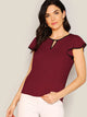 Contrast Binding Keyhole Flutter Sleeve Top