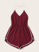 Backless Contrast Binding Halter Romper