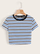  Ribbed Striped Crop Tee