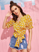 Ditsy Floral Wrap Self Tie Blouse