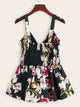Large Floral Print Tie Front Shirred Cami Top
