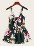 Large Floral Print Tie Front Shirred Cami Top