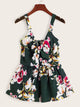 Large Floral Print Tie Front Shirred Cami Top