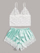 Floral Lace Bralette With Satin Shorts