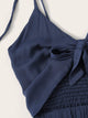 Tie Front Shirred Layer Ruffle Hem Cami Playsuit