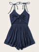 Tie Front Shirred Layer Ruffle Hem Cami Playsuit