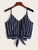 Striped Button Front Knot Hem Cami Top
