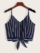 Striped Button Front Knot Hem Cami Top