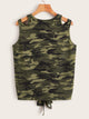 Camo Print Knoted Front Tank Top