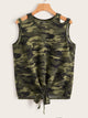 Camo Print Knoted Front Tank Top