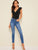 Plunging Neck Ruffle Trim Lace Up Back Bodysuit