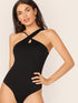Crisscross Asymmetrical Straps Front Bodysuit