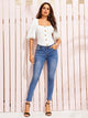 Square Neck Button Front Lantern Sleeve Top