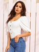 Square Neck Button Front Lantern Sleeve Top