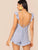 Ruffle Trim Knot Backless Striped Romper