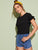 Lace Trim Flounce Sleeve Solid Tee