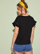 Lace Trim Flounce Sleeve Solid Tee