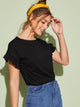 Lace Trim Flounce Sleeve Solid Tee