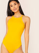 Neon Yellow Form Fitted Halter Bodysuit