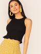 Ruffle Hem Ribbed Crop Tank Top