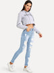 Ripped Raw Hem Faded Wash Jeans