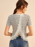 Contrast Lace Tulip Hem Striped Tee