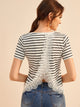 Contrast Lace Tulip Hem Striped Tee
