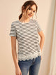 Contrast Lace Tulip Hem Striped Tee