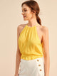 Lace Panel Ruffle Hem Halter Top