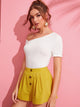 Solid Asymmetrical Neck Form Fitted Top