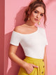 Solid Asymmetrical Neck Form Fitted Top