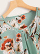 Contrast Lace Cuff Floral Print Blouse