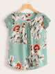 Contrast Lace Cuff Floral Print Blouse
