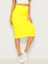 Neon Yellow Rib-knit Pencil Skirt
