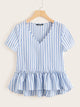 Frill Trim Striped Smock Blouse