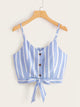 Striped Button Front Knot Hem Cami Top